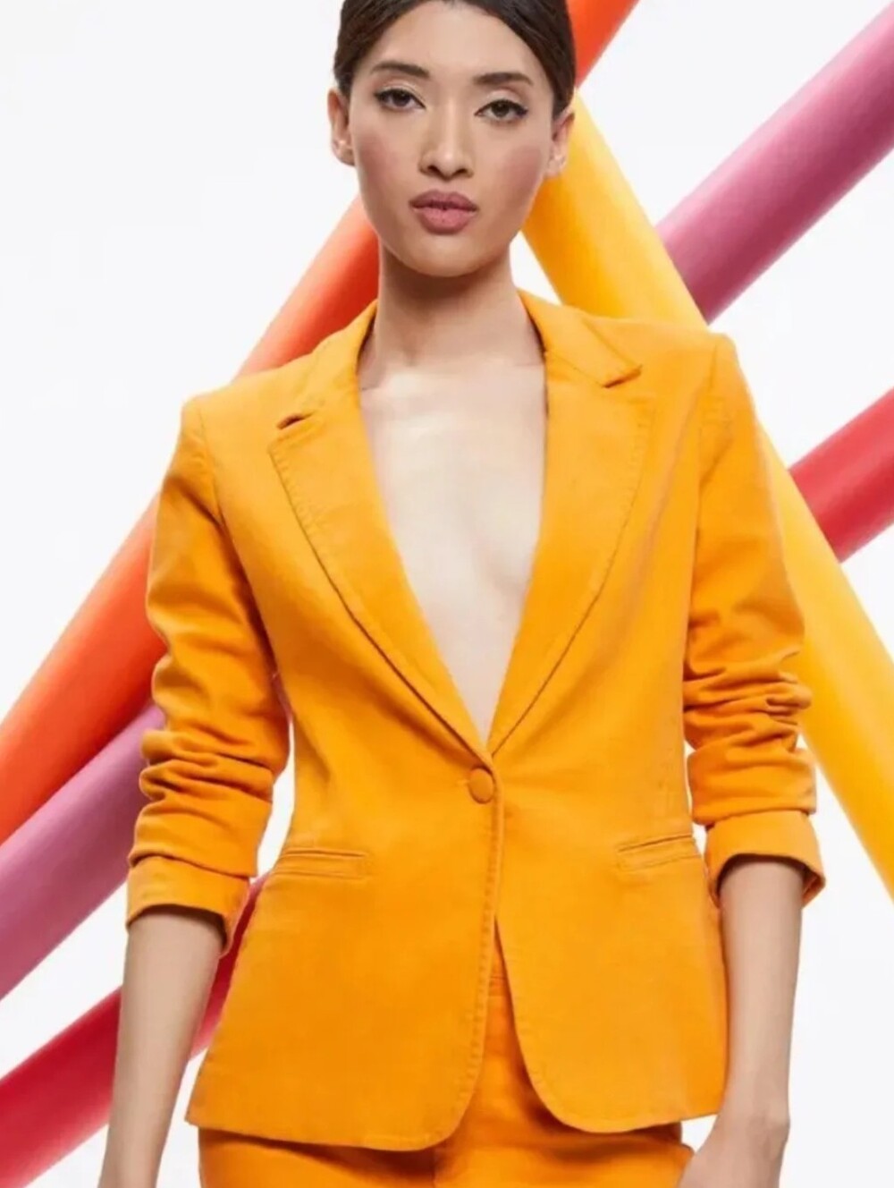EUC Alice + Olivia Macey Notch Lapel Blazer in Tangerine Orange